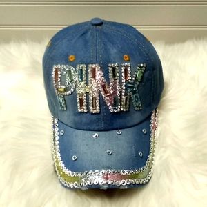 PINK Bling 💎 Light Blue Denim Baseball Cap